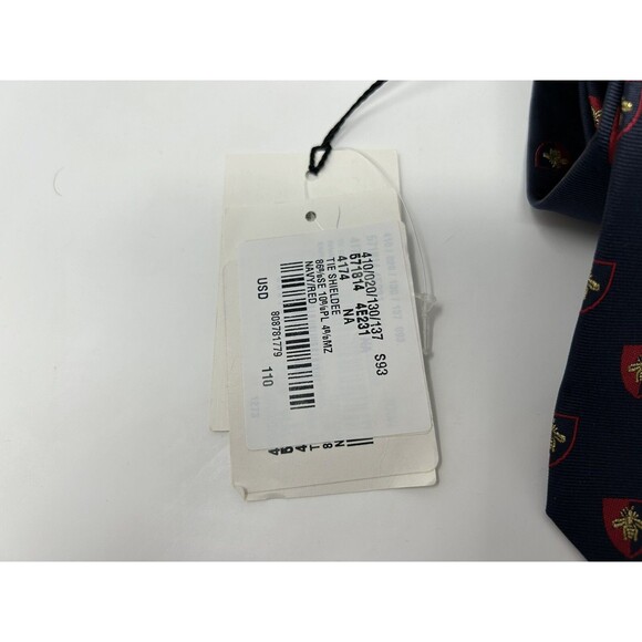 NWT Gucci Navy Gold Bee Logo Icon Shield Crest Pattern Silk Blend Neck Tie $295 - Picture 4 of 8
